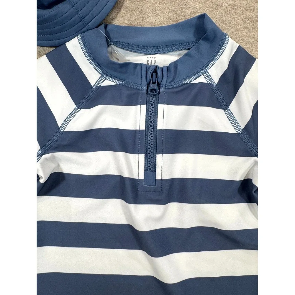 Gap Baby Reversible Swimsuit Set 6-12M Striped Rashguard & Bucket Hat UPF 50+